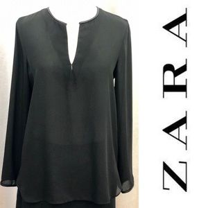 ZARA Black Long Sleeve Sheer Tunic Top